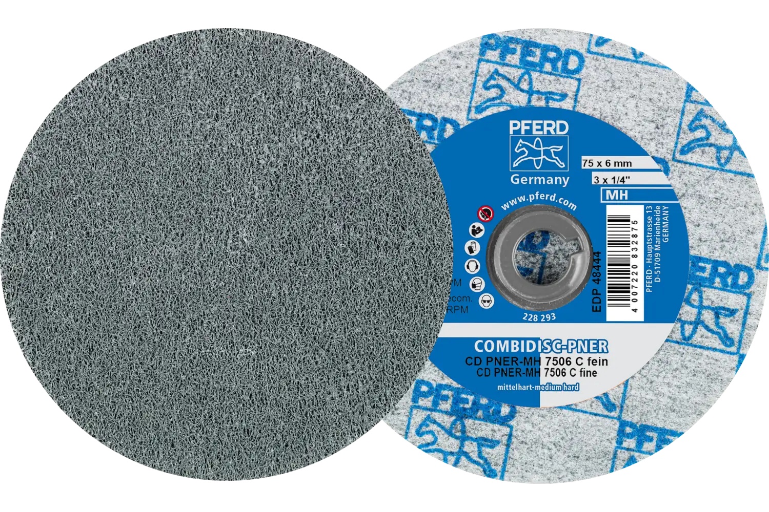 Picture of Pferd CombiDisc® Unitized Disc, 3" Dia, Type CD, Fine, Medium-Hard, 6SF, Silicon carbide